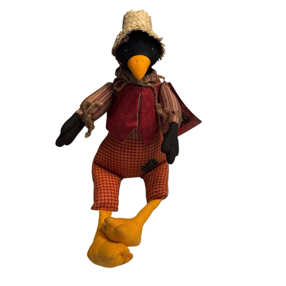 Hallmark Crow Doll Fall Autumn Dressed Straw Hat Plush Figure Decoration 13''